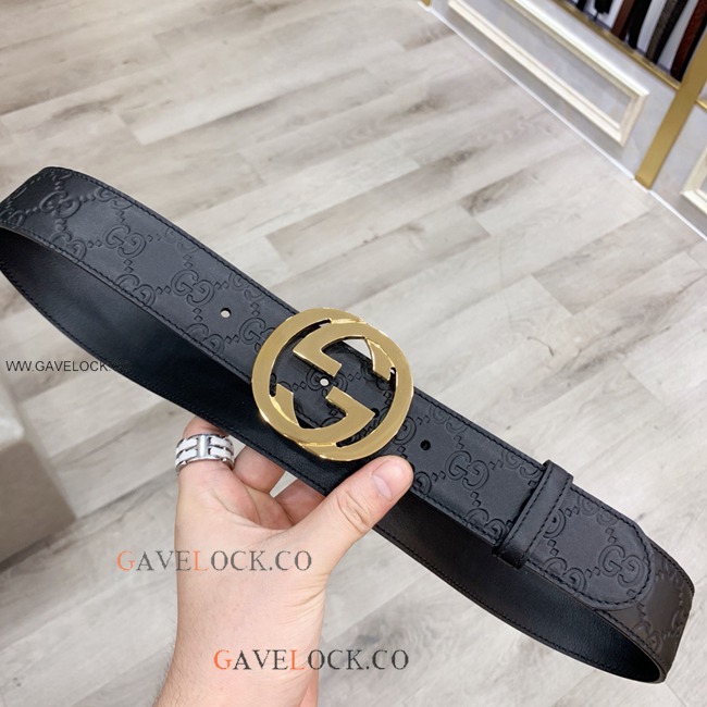 Gucci Classic Men's Leather Belt Brass GG Buckle w Box